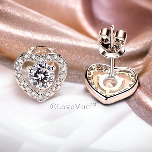 Certified 1ct. t.w. Diamond Heart Frame Halo Stud Earrings VVS1 GRA Certified - Picture 6 of 16